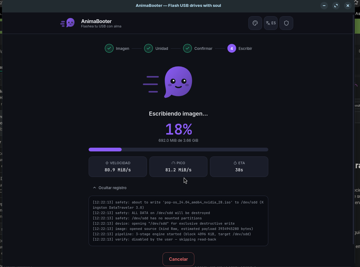 Step 4 — live log with every safety and pipeline step